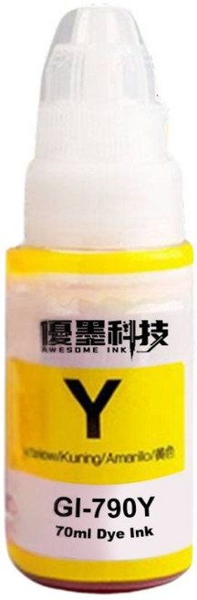 優墨科技台灣副廠品牌CANON GI-790 G1010 G2010 G3010 G4010 G2002 G3000 適用 染料墨水, 黃 70ml（打統編請備註）, 1個