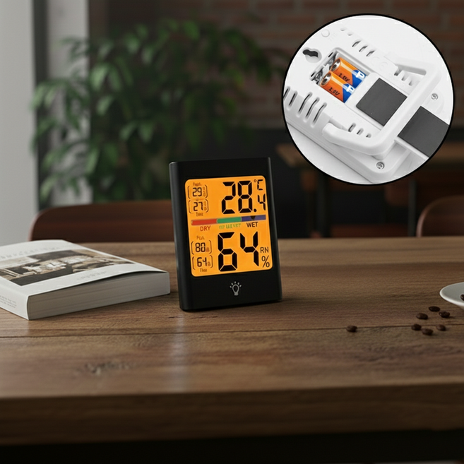 치트몰 백라이트 디지털 자석 온습도계, 블랙, 1개