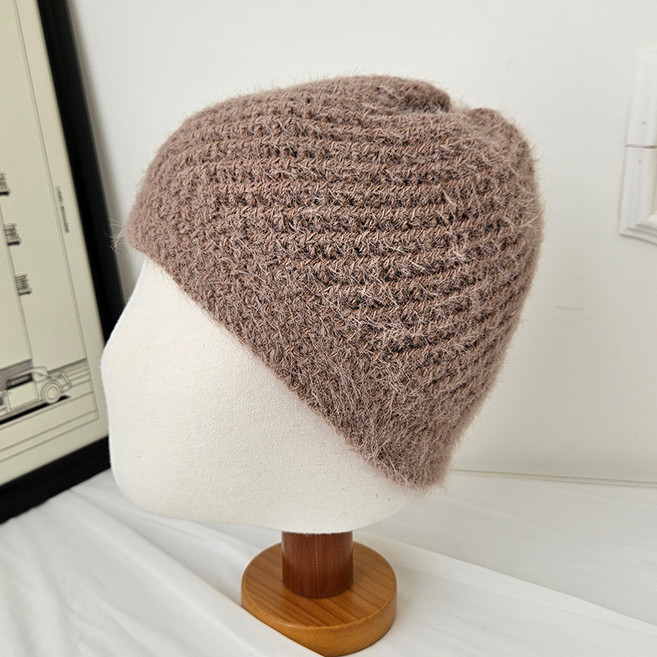 니트 숏비니 이중 사선 그물 퍼 남녀공용 비니 모자