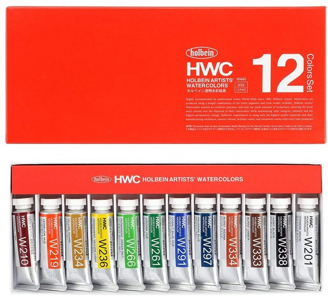 홀베인 일본 투명 수채화 물감 W440 3440 12색 세트 15ml 미술용