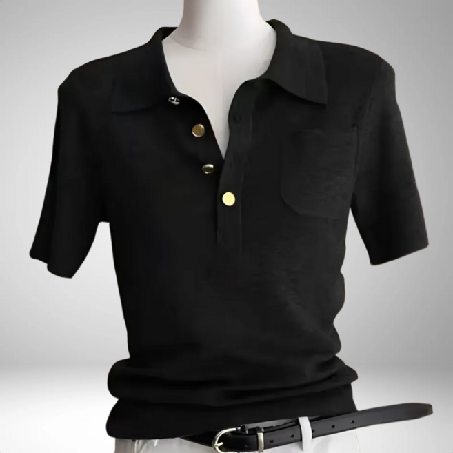 지니마켓25 비스코스 레이온 골드버튼 찰랑 카라니트 반팔 폴로니트 셔츠