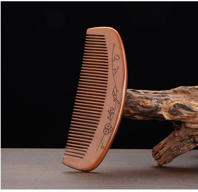 얼레빗 복숭아나무 참 도끼 드라이 엉킨머리 볼륨 가르마 나무 반달 전통 머리 미니 빗, 오래된 복숭아나무 매화꽃 달 빗, 1개, 복숭아나무 빗