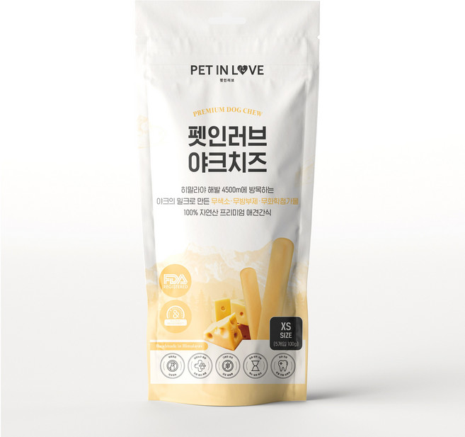 펫인러브 무염 YAK CHEESE, 야크치즈 XS (20g 5개입 총100g), 1팩