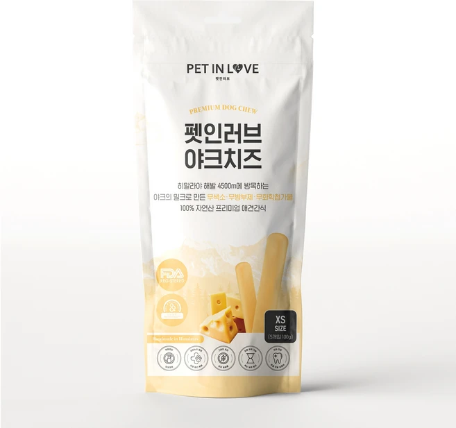 펫인러브 무염 YAK CHEESE, 야크치즈 XS (20g 5개입 총100g), 1팩 - 쿠팡