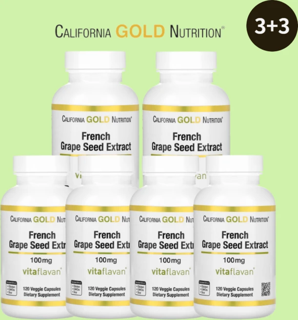 [6개] 씨지엔 CGN 프랑스 포도씨 추출 폴리페놀100mg 캘리포니아 식물성 120캡슐, 120정, 6병 - 쿠팡