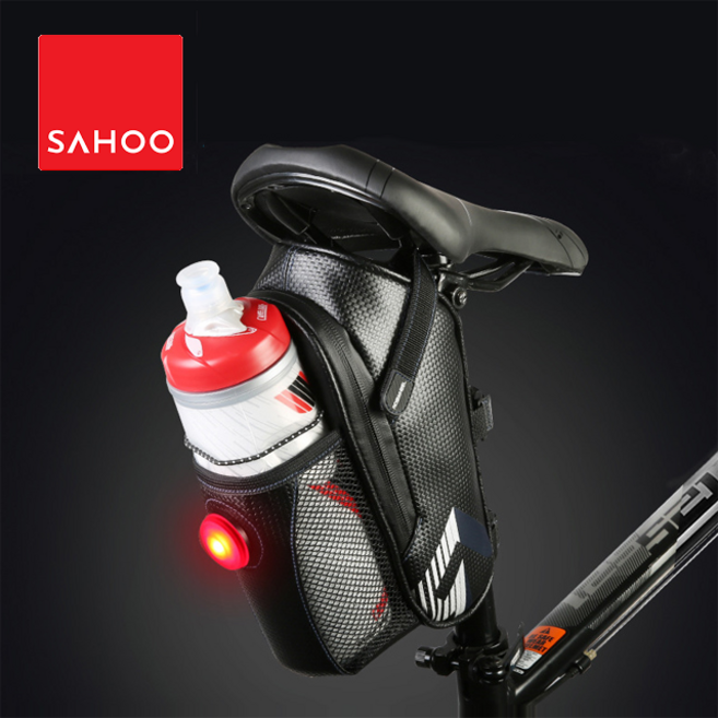 SAHOO 자전거 방수 후미등 안장 가방 라이트겸용, 블랙, 1개