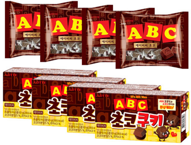 롯데 ABC초코쿠키 50g+ABC초코 72g 4개씩 (총 8개), 122g, 1세트