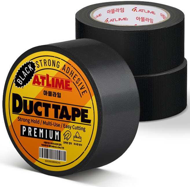 아뜰라임 다목적 초강력 접착 덕트테이프 블랙 48mm x 9m, 3개