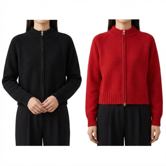 라온트 여성 봄 니트 집업 가디건 긴팔티 스웨터 자켓 2종 세트