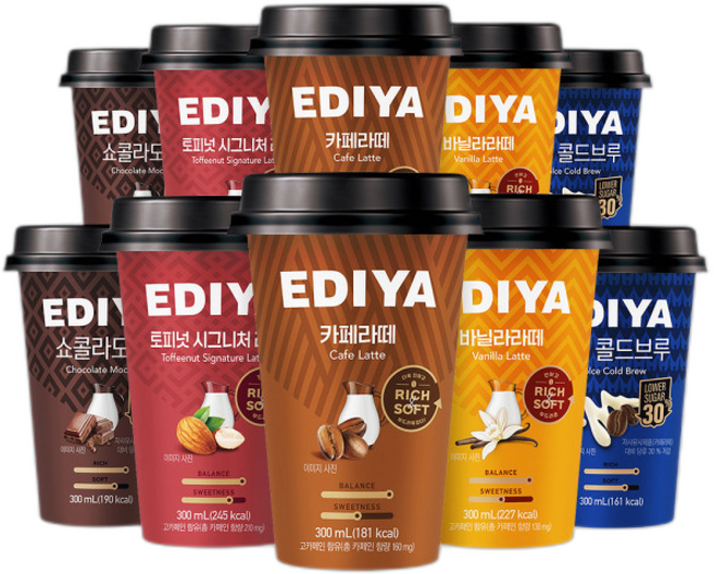 이디야 컵커피 (토피넛2 돌체콜드브루2 카페라떼2 바닐라라떼2 쇼콜라모카2), 300ml, 1개