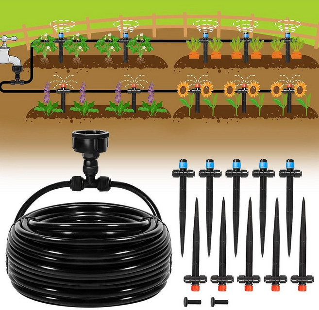 Eledom 110피트 퀵 커넥트 드립 관개 키트 정원 급수 시스템 DIY 자동 장비 세트 잔디 높이 침대 온실 식물 급수용 14인치 튜빙 방울 커넥터 포함, 55FT Quick-Connect, 1개