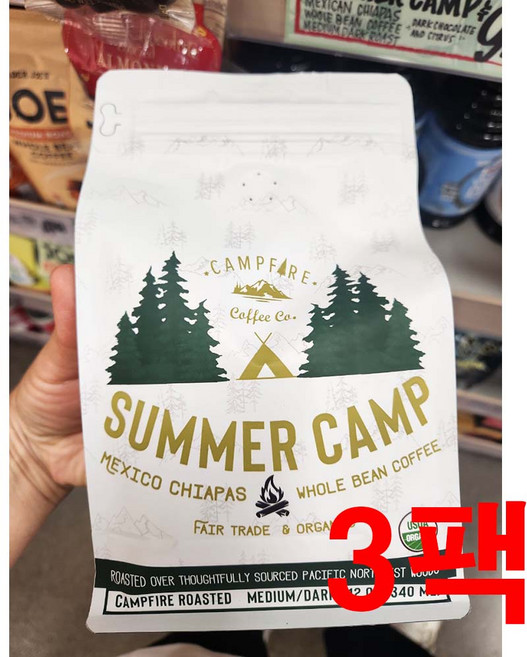 트레이더조 캠프페어 커피 컴퍼니 써머캠프 멕시코 치아파스 홀빈 커피 페어트레이드 앤 340g 3팩, 3개