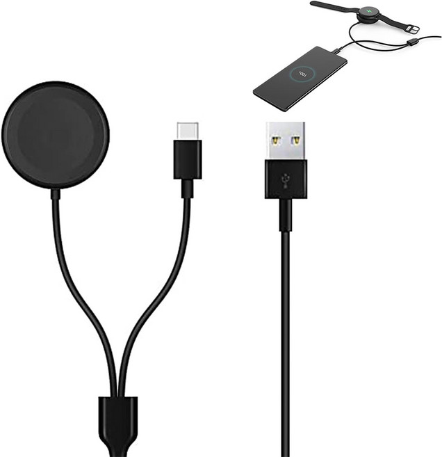삼성 갤럭시 워치 2-in-1 호환 무선 충전케이블 1.2m 당일발송 빠른배송 usb-c samsung watch 휴대폰 충전 5v 2a어답터 마그네틱 충전독 2in1 c타입, 1개, 블랙