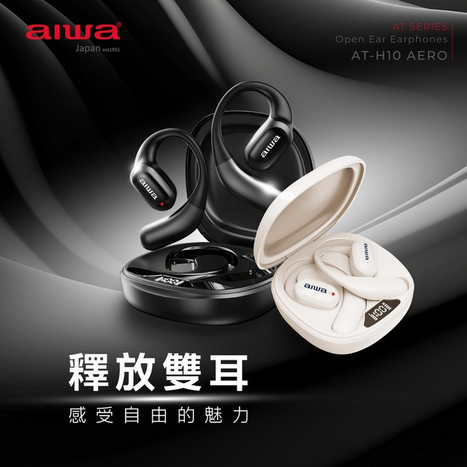 AIWA 愛華 AT-H10 AERO 真無線耳掛式防水運動藍牙耳機, 黑