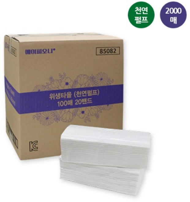 메이피오니 천연펄프 무형광 핸드타올 2000매 국내산, 1박스
