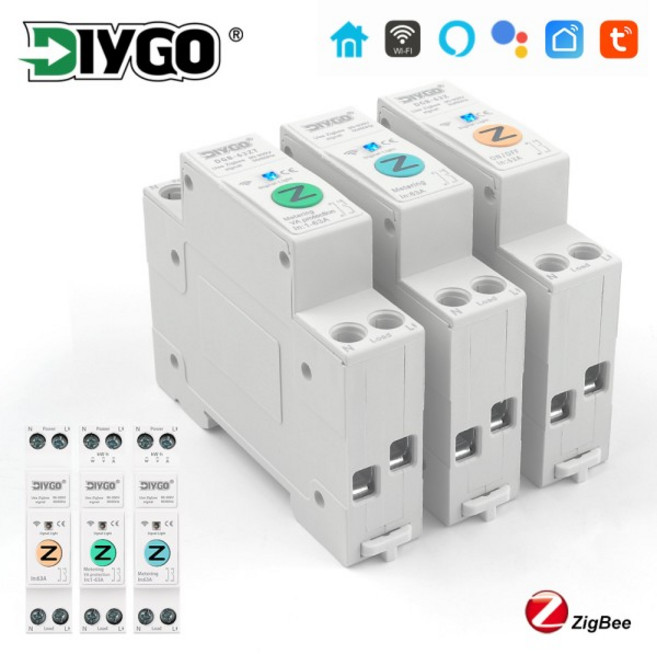 ZigBee WIFI 스마트 스위치 가정용 에너지 미터 무선 원격 제어 Kwh 계량 회로 차단기 타이머 릴레이 50/60, 02 1-63A adjustable, 01 DGB-63ZT VA Protect