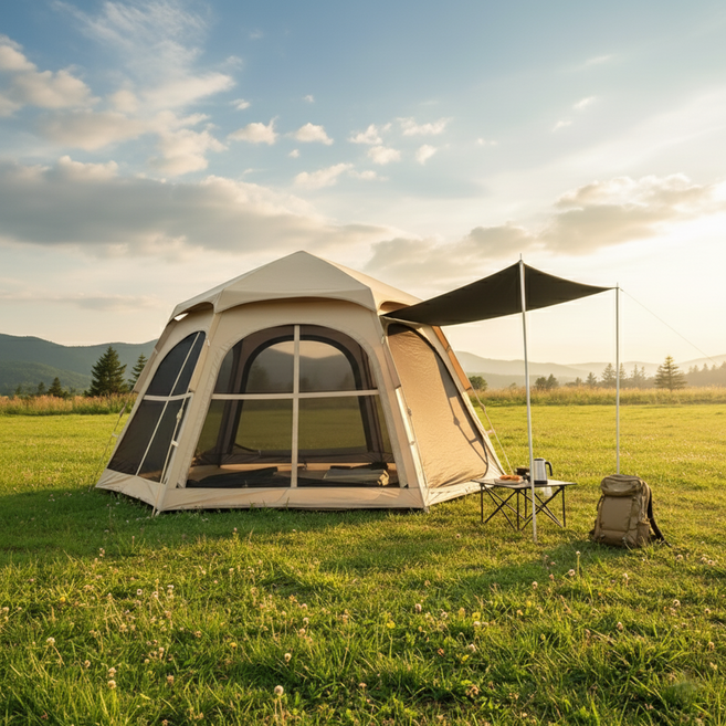 원터치 텐트 6각 대형 3-4인용 5-8인용 캠핑 자동 오토 접이식 방수 캐노피2 창문2