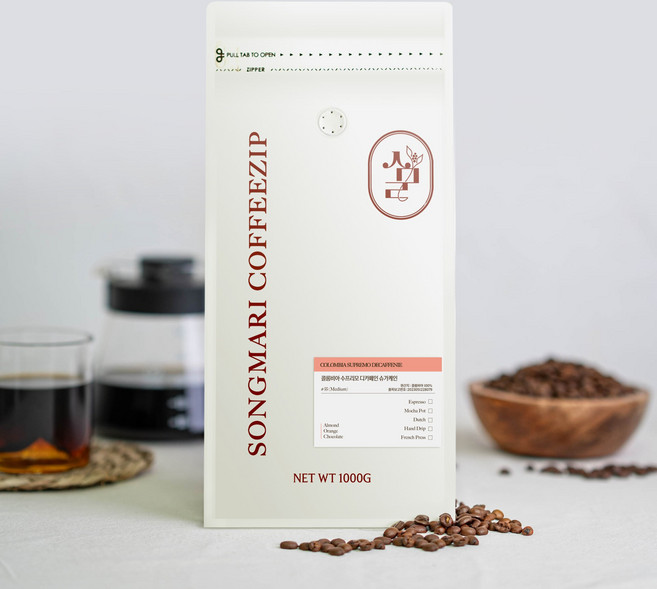 송마리커피집 디카페인 콜롬비아 슈가케인 원두커피, 1개, 1kg, 홀빈(분쇄안함)