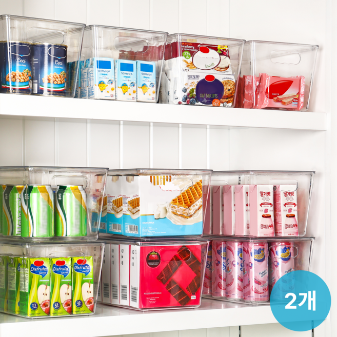 Vtopmart 다용도 리빙박스 정리 바구니 뚜껑이 있는 팬트리 PET 수납함, 2개, 투명