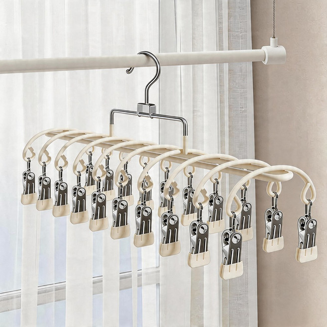 오솜 빨래 건조대 다기능 양말집게 속옷 옷걸이 스테인리스, 1개, 크림 화이트