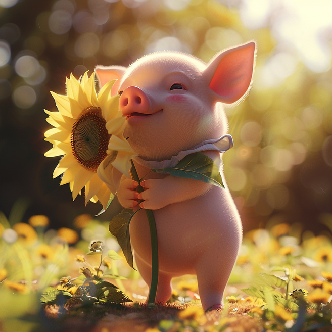 재물운 돼지 해바라기 캔버스액자 20x20 탁상형 미니이젤 포함, 짝사랑 돼복이