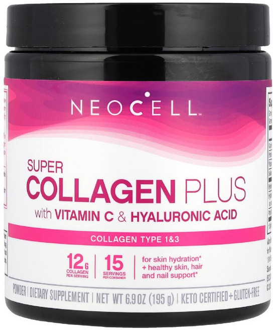 NeoCell 네오셀 슈퍼 콜라겐 12000mg 비타민 C 히알루론산 함유 195g, 1개