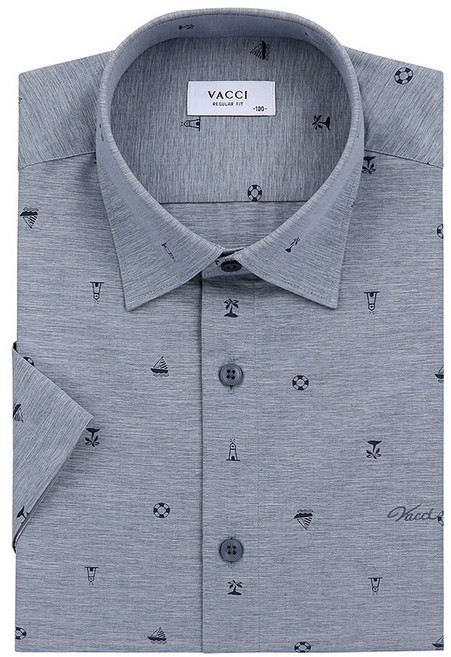 바찌 카치온 프린트 패턴 일반핏 반소매 셔츠 네이비 VD1O2CR651N0