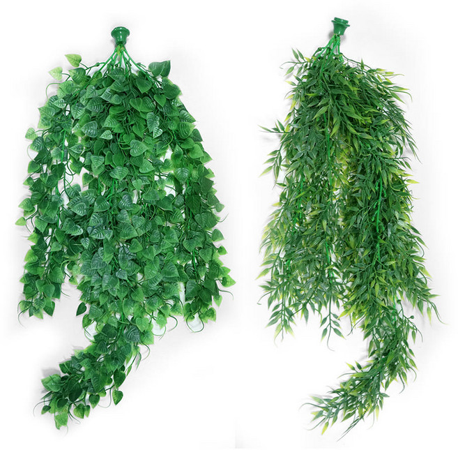 인조 식물 카멜레온 물 섭취 자석 부착형 사육장꾸미기 인조 나뭇잎 하우스꾸미기, 1개, 잎모양 (둥근 잎)