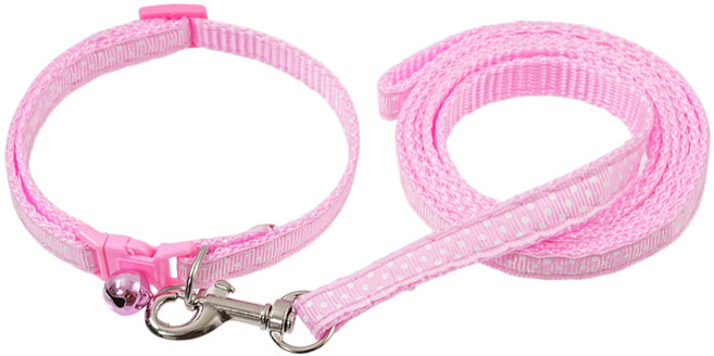 퍼플펫 반려동물 초경량 목줄 + 리드줄 세트, 분홍색(도트무늬), 1개