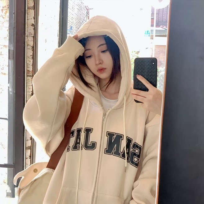 여성 봄 가을 후드 자켓 맨투맨 후드티 루즈핏 빅사이즈 집업 점퍼 코트