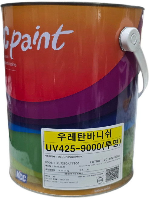 kcc 우레탄 UV 425 니스+희석재+3인치 PP붓, 1개, 무광4L