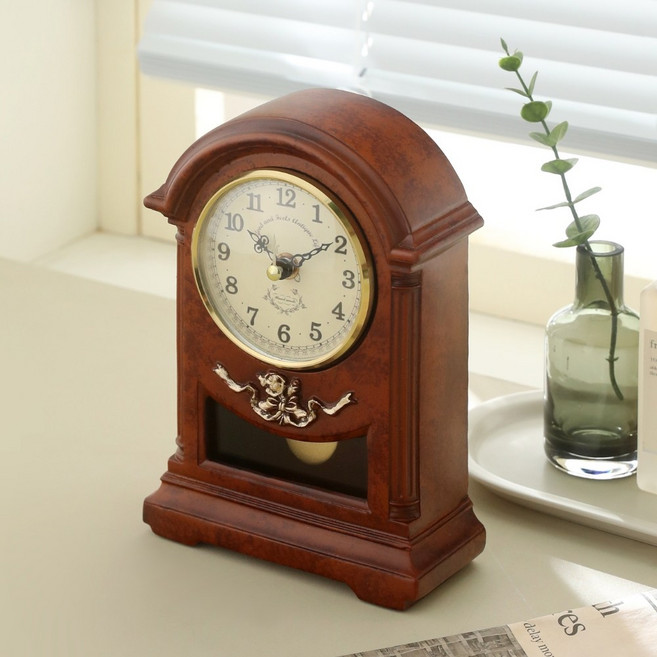 노블 엔틱 탁상시계 무소음 레트로 고급 인테리어 아날로그 시계, M사이즈