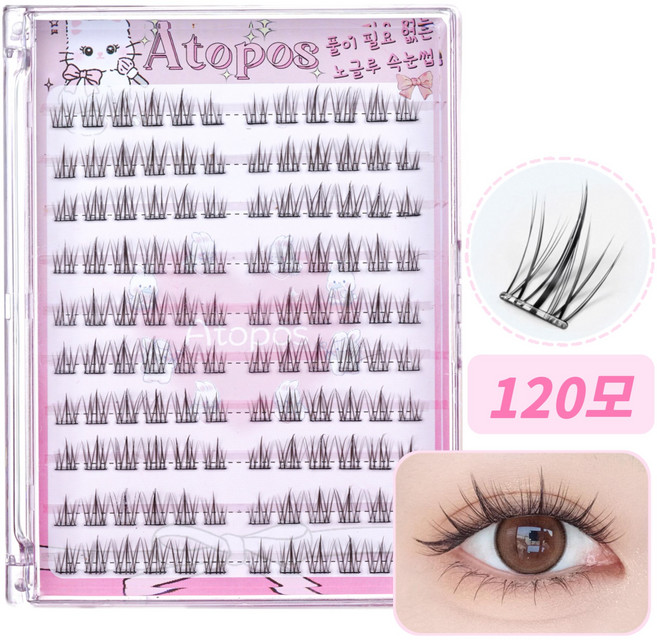 아토포스 노글루 가닥 인조 속눈썹 풀 필요없음 원터치 믹스 길이 10줄 대용량, A, 1개