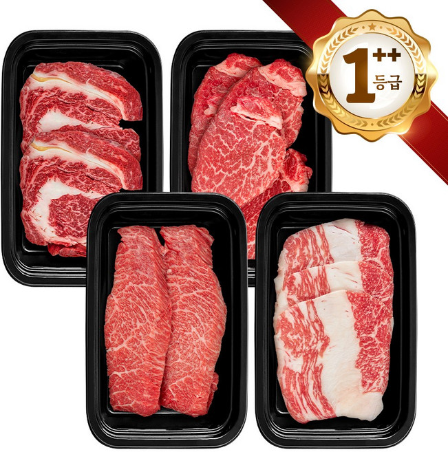 쿠가[냉장냉동] 횡성한우 어사품 1++등급 구이 4구 2호(총1.2kg)근내지방도7이상[구성 등심+안심채끝(랜덤)+특수부위(랜덤)+차돌박이], 단품