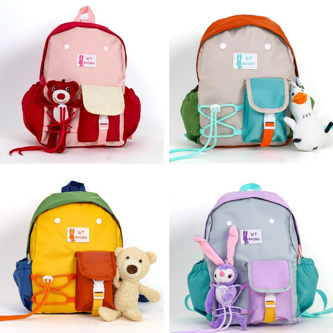 아동용 투톤 캐주얼 백팩 보조백 인형포함 캐릭터 학원가방 소풍가방