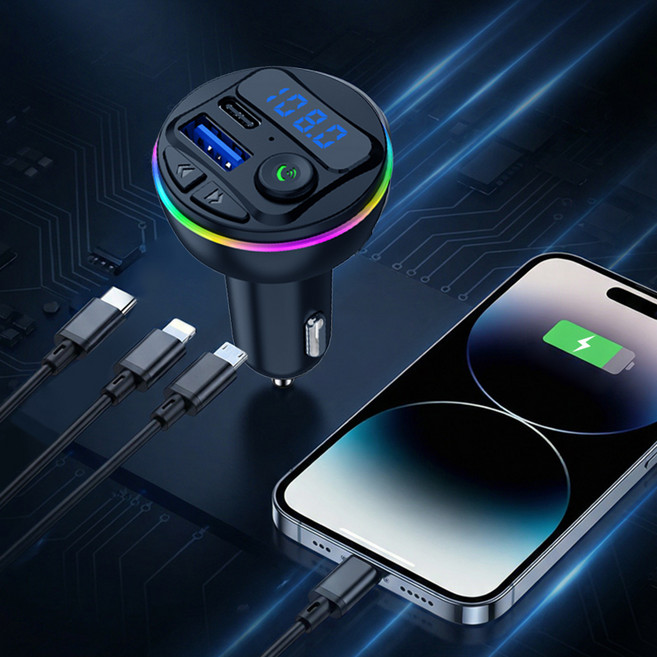 차량용 고속 충전기 시거잭 멀티소켓 케이블 3개+2개 충전 단자/내 음악 재생 및 전화 통화 가능, 블랙, W66