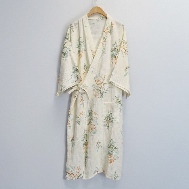 7부 소매 순면 거즈면 유카타 로브 잠옷 샤워 가운, 1개, 수선화