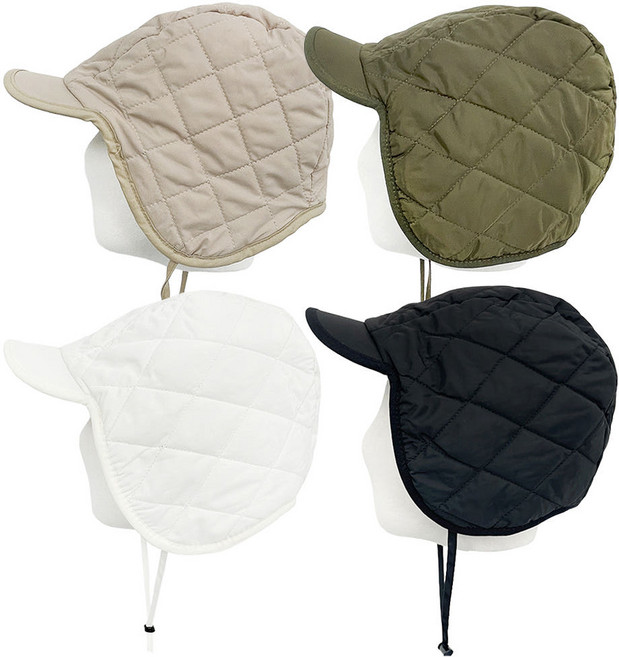 투솜 여성골프모자 겨울골프모자 여자골프웨어 겨울골프웨어 보들퍼 누빔 귀달이 골프모자 여성 겨울 여자 귀 골프캡 귀돌이 패딩 스트랩 숏챙, 아이보리, 1개