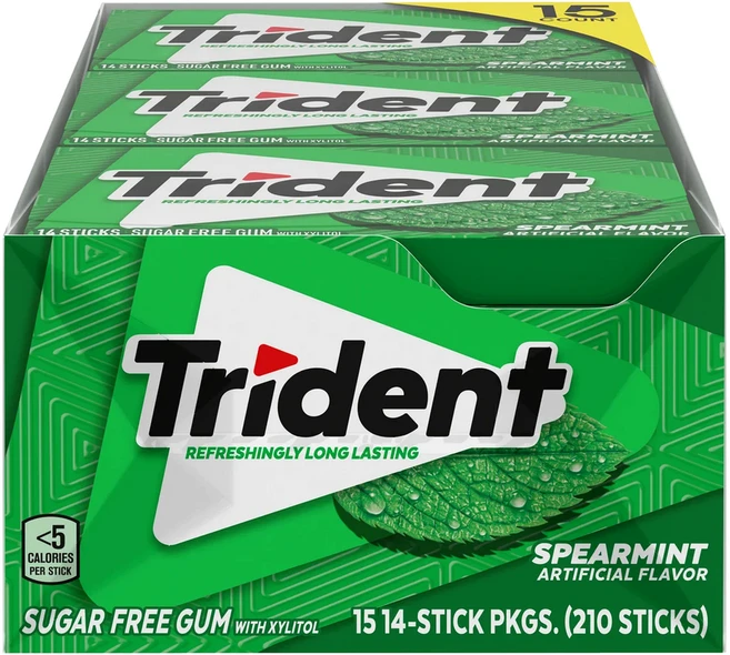 Trident 트리덴트 스피아민트향 무설탕 자일리톨껌 14개들이 15팩, 1개 - 쿠팡