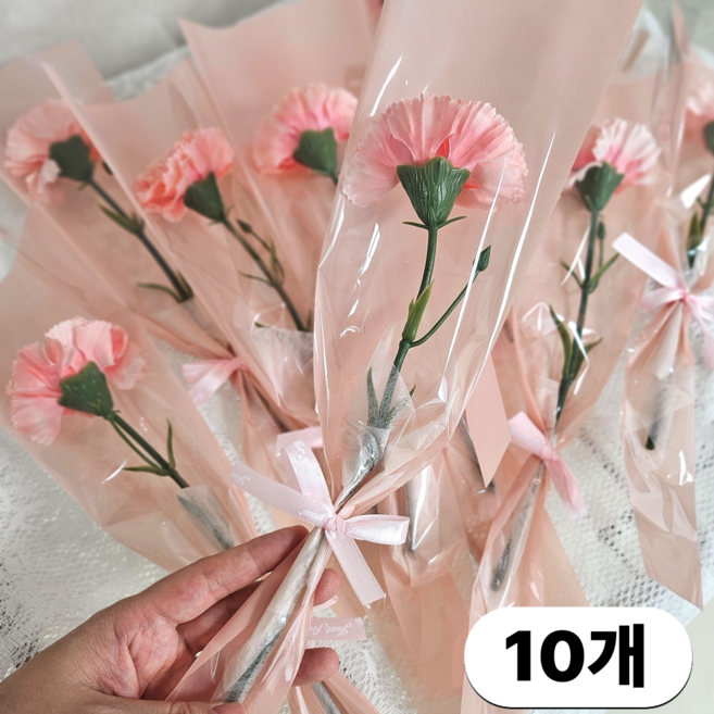더연 조화 카네이션 한송이 꽃다발 스승의날 어버이날, 10개, 핑크