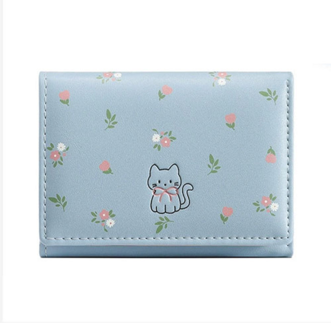 고양이 플라워 패턴 학생 여성 카드 반지갑