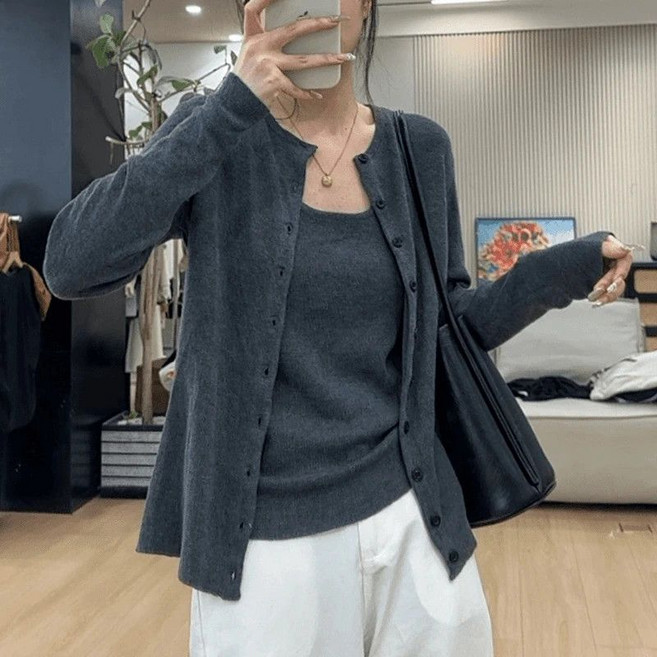 프렌치 여자 나시 가디건 세트 빅사이즈 슬림핏 나시 + 카디건 세트 봄 가을 여성 가디건 세트 CJJ