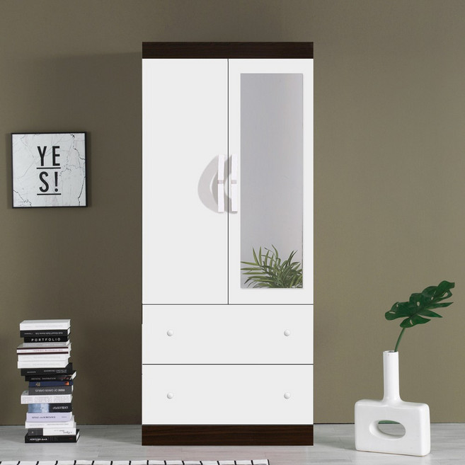 국내제작 직접배송 높이1880mm 이느낌 거울형 투서랍장농 넓은 810mm 싱글장 옷장 이불장 양복장 거울장 원룸가구 1인가구, 거울형투서랍장_왠지화이트