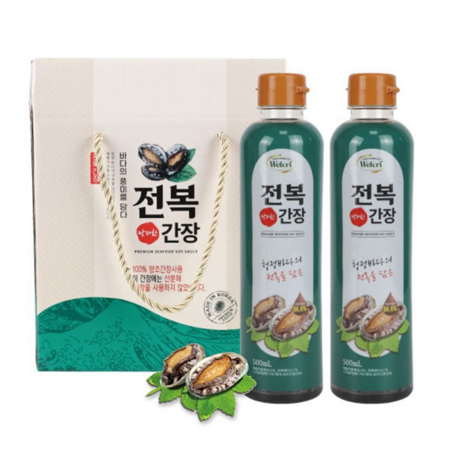 웰크리 맛더한 전복 간장 500mlx2개 1세트 어간장 만능 맛간장 선물세트 추석 명절, 1개, 1ml