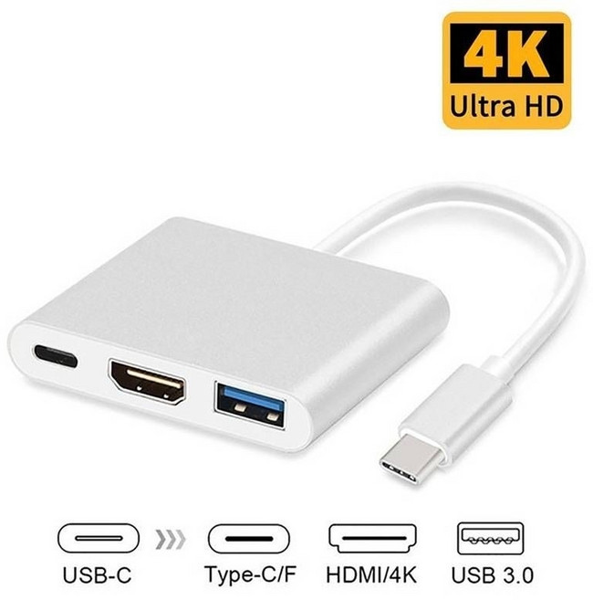 波波 機械師 Type-C轉HDMI轉接器 4K高清 USB3.1 Type-C三合一, 1個, 銀白or灰色隨機, 銀白or灰色隨機