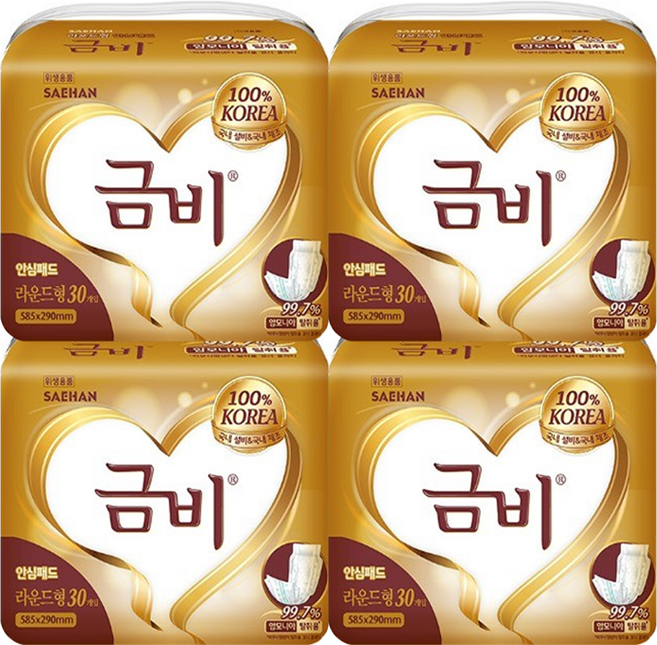 금비 골드 라운드패드 남녀공용 속기저귀 + 바디로션샘플, 30매입, 4개