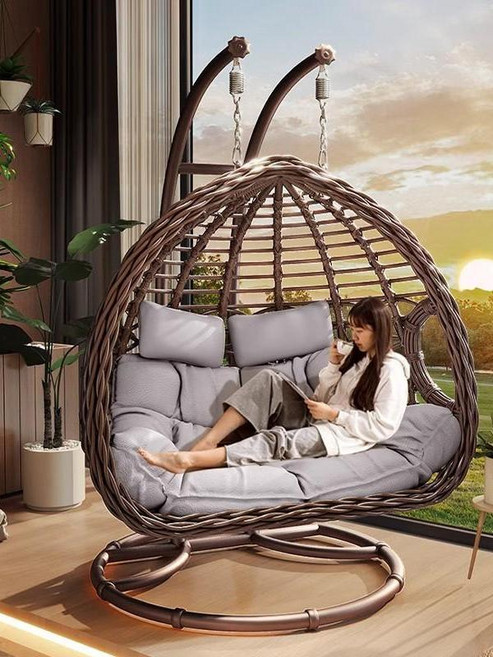 [SNS 대란템] 2인용 라탄그네의자 야외용 베란다 인테리어 흔들의자, 1. 2인용 우드 라탄
