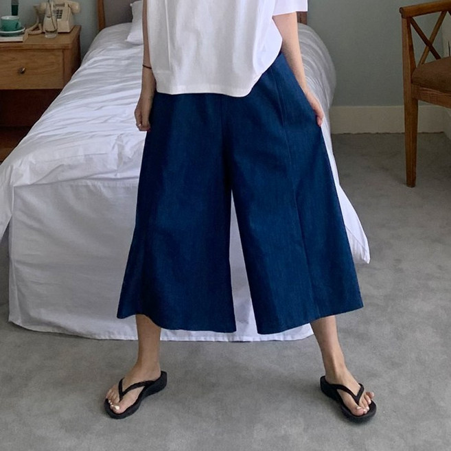 애플망고옷장 애플망고샵 넉넉사이즈 동가블루 칠부치마바지 밴딩팬츠