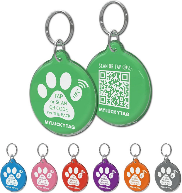 MYLUCKYTAG NFC 및 QR 코드 스마트 애완동물 ID 태그 개인 맞춤형 개 고양이 온라인 프로필 위치 알림 이메일 디지털 조용한 내구성 있는 목걸이, 1세트, Paw,pink