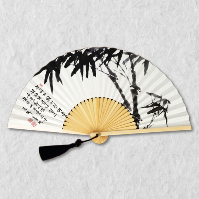 [자체제작] 백의민족공방 국산 전주 합죽선 부채 (대), 1개, 부채그림 - 수묵 대나무